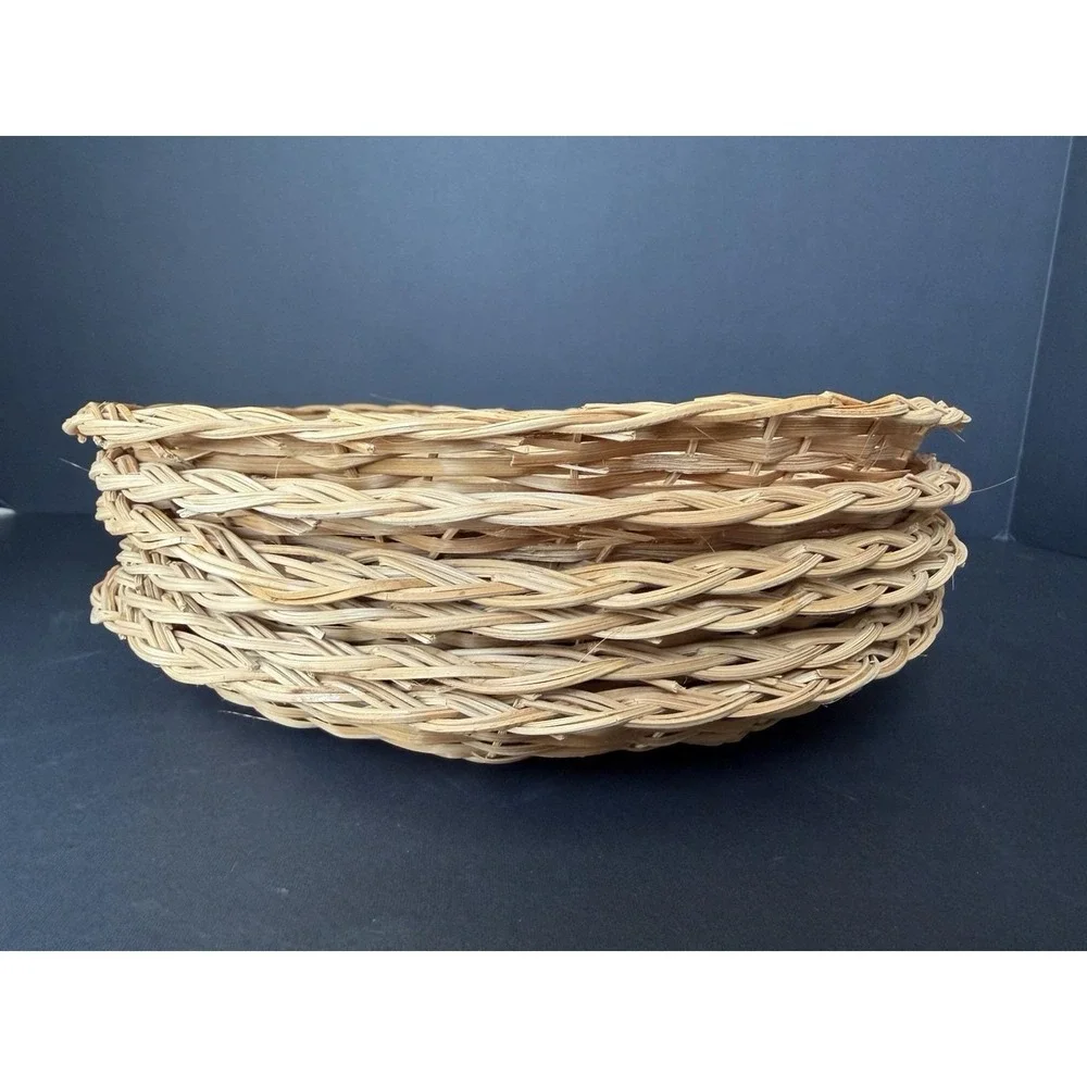 Set of 6 Wicker Rattan Paper Plate Holders Natural Woven Picnic BBQ Cottage